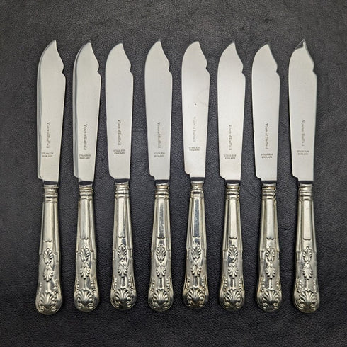 英国ヴィンテージ シルバープレートハンドル ステンレスブレード カトラリー 8x2セット Viners